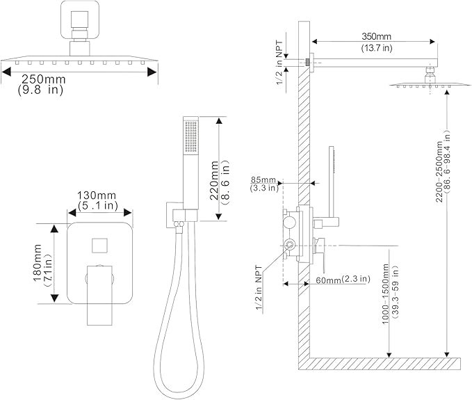 Shower Faucet Set System 10 Inch Shower Head High Pressure Handheld Spray Combo Set with Rough-in Valve for Bathroom and Shower Room, Brushed Gold Finishing