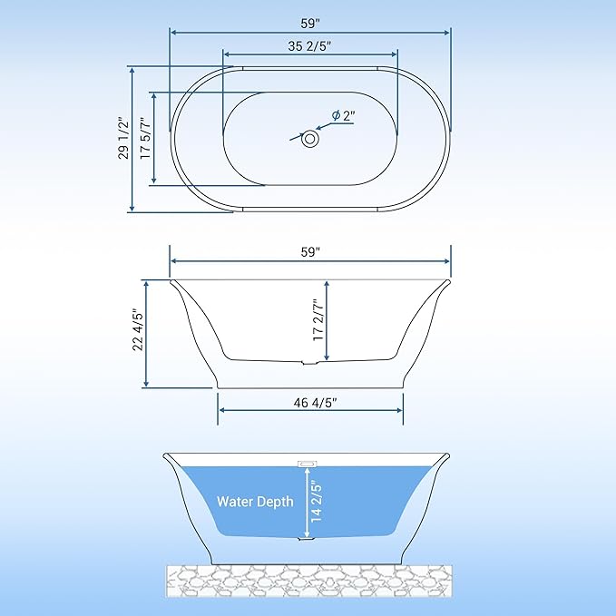 59" Acrylic Freestanding Bathtub, Contemporary Soaking Tub, CUPC Certified Stand Alone Slipper Soaking Tub, Integrated Overflow and Drain, cUPC Certified, Gray exterior, white interior