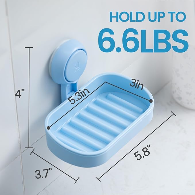 TAILI Soap Dish Bar Holder Suction Cup,SoapSaver with Powerful Vacuum Suction,Sponge Holder for Shower,Bathroom,Tub andKitchen Sink,Universal Shower Accessories,Drill-Free,Removable,2 Pack,Blue