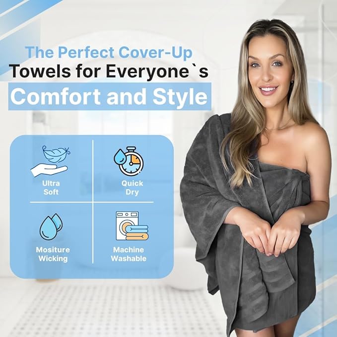 Infinitee Xclusives 100% Cotton Luxury Bath Towels Set of 2 (27x54 Inches) (Shadow Grey, Bath Towels - Pack 2)
