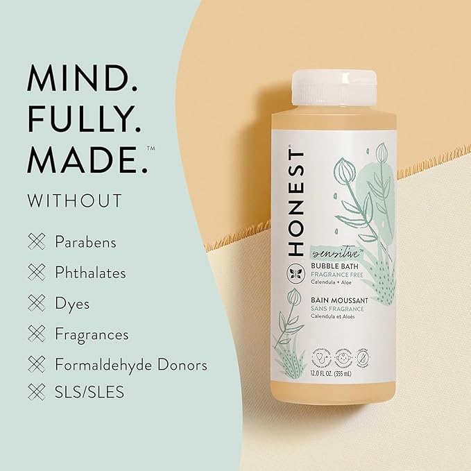 The Honest Company Foaming Bubble Bath Gentle for Baby Naturally Derived Tear-free Hypoallergenic Fragrance Free Sensitive 12 fl oz
