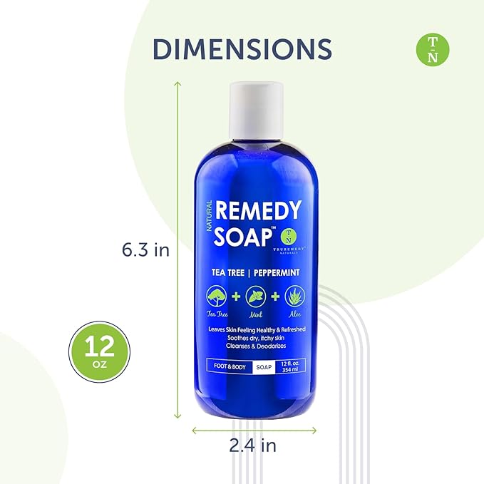 Truremedy Naturals 12 oz Tea Tree Oil Body Wash - Invigorating Tea Tree Soap with Peppermint, Aloe, Eucalyptus, Coconut and Olive Oil - Refreshing Body Wash for Men and Women - Shower Gel Cleanser