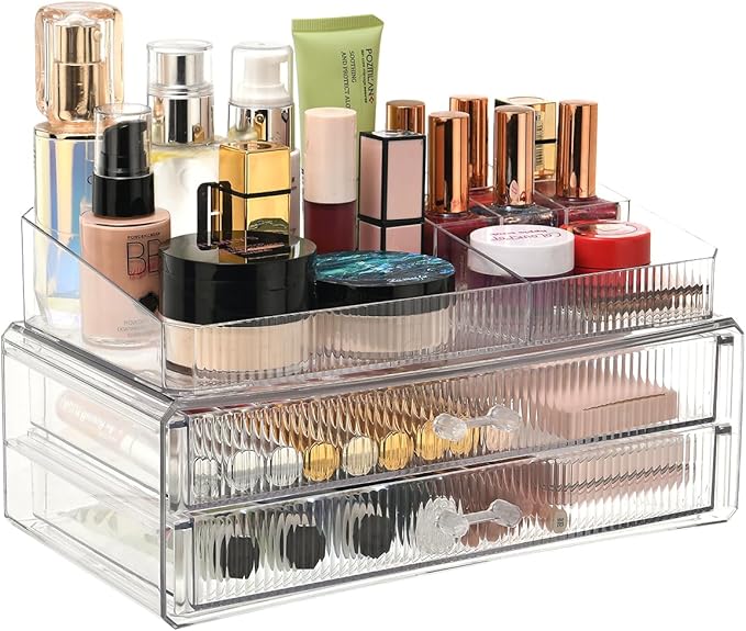 ZHIAI stackable storage drawers, acrylic storage rack, cosmetics and beauty products organizer, suitable for makeup room, bathroom, pantry, home bedroom storage