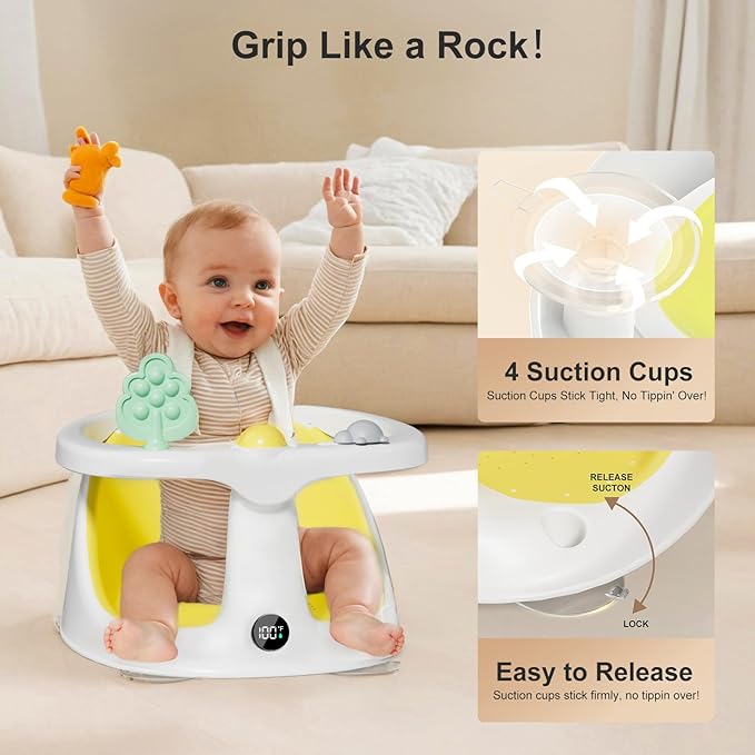 Baby Bath Seat for Babies 6 Months & Up - Bathtub Seats for Babies Sitting Up with Rinse Cup, Non-Slip, Comfortable, Infant Bath Essentials, Yellow