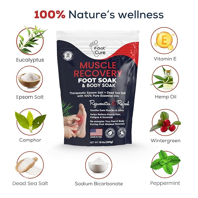FOOT CURE Foot Soak with Epsom Salts – All-Natural Blend for Relaxing Foot Care – Softens Calluses & Refreshes Feet – Invigorating Scent, Spa Pedicure – 16 oz (Pack of 1)