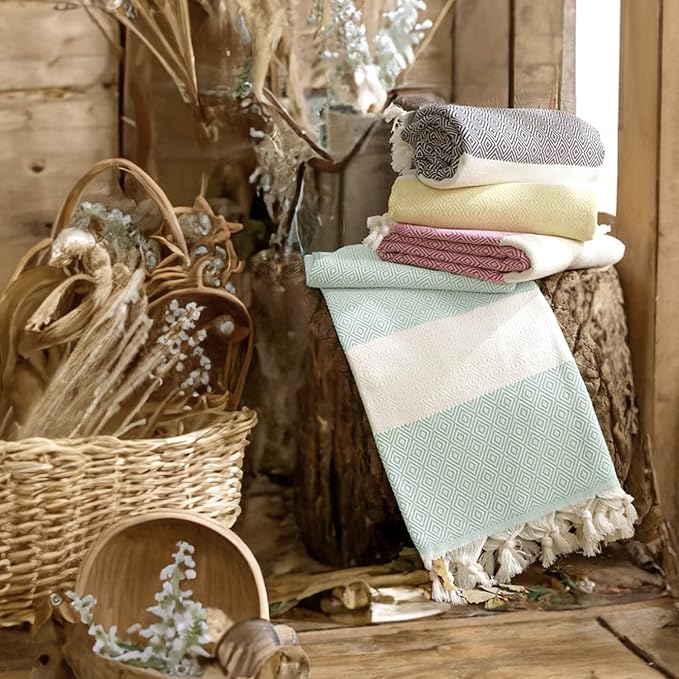 Bazaar Anatolia Turkish Beach Towel – 100% Cotton, Quick Dry, Sand Free Towel for Bathroom, Camping, Travel, Teal – Oversized 71x39 Inches – Diamond Mint