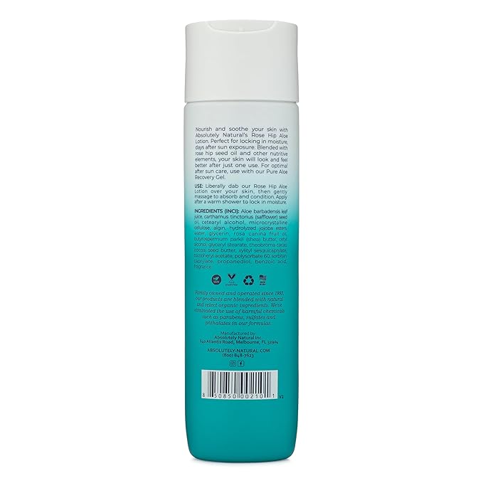 Absolutely Natural After Sun Lotion & Moisturizer with Aloe Vera, Rose Hip Oils, & Vitamin E | Helps Prevent Anti-Aging & Sunburn Relief - 8 Fl Oz