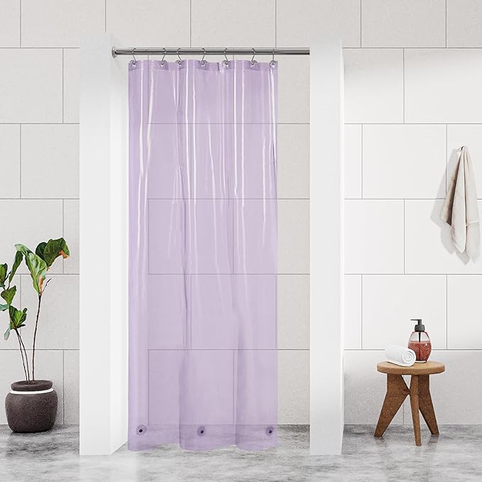 Barossa Design Clear Lavender Stall Shower Curtain Liner 36" W x 72" H - Waterproof Lightweight PEVA Plastic Shower Liner for Small Bathroom, 3 Bottom Magnets & Metal Grommets - Clear Lavender