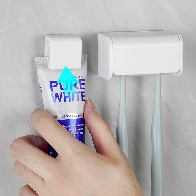 Toothbrush Holder Wall Mounted with Cover for Bathroom, 2 Slots Toothbrush Storage Organizer for Shower, Self Adhesive Toothbrush Hanger with Toothpaste Clip