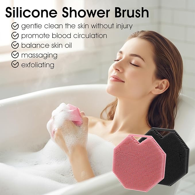 Ouligay 2 Pack Silicone Body Scrubber Exfoliator Shower Brush for Sensitive Skin Cleaning Sud Scrub Silicone Loofah with Ergonomic Anti Slippery Handle Travel Friendly for Men & Women