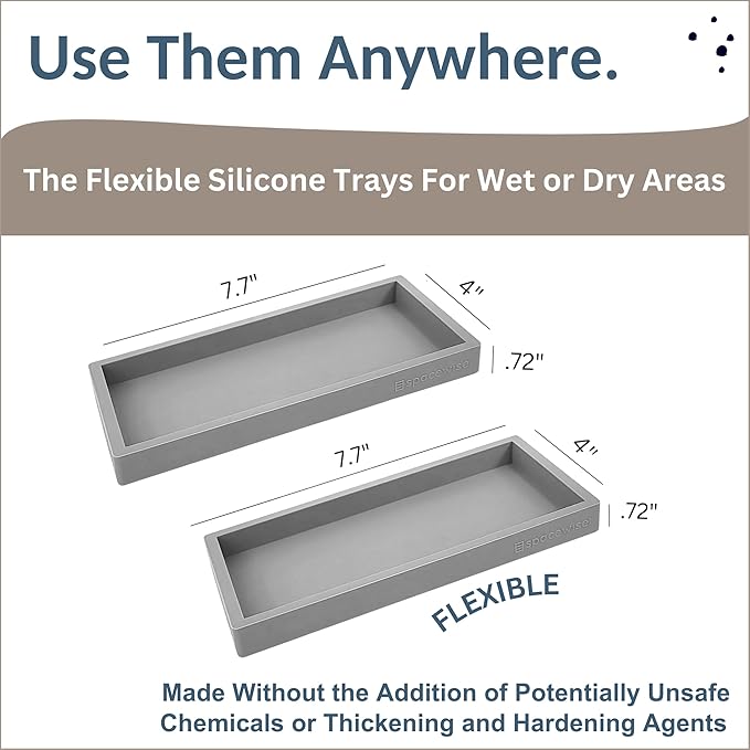 Countertop and Vanity Tray - 2 PC Small 7.7" Silicone Bathroom Trays, Kitchen Soap Tray, Dish Sponge Soap Holder Kitchen Sink Organizer Caddy, Bathroom Counter Trays for Lotion Dispenser