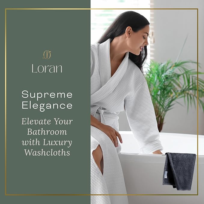 Charcoal Grey Extra Large Washcloths Set of 6 Soft Body Cloths 13” x 13” 70% Viscose Derived from Bamboo, 30% Cotton Spa-Like Feel Silky for Skin Cleansing