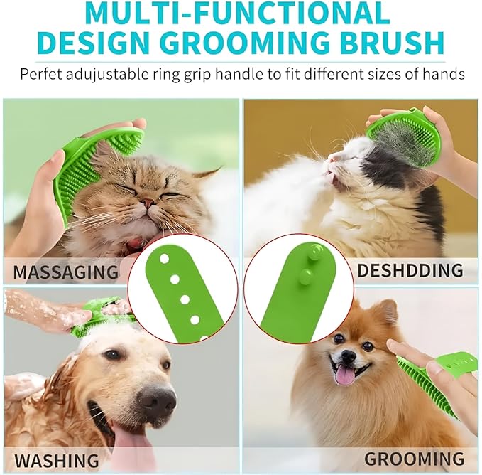 3-Pack Dog Bath Brush with Shampoo Dispenser – Silicone Dog Scrubber for Bathing & Grooming, No-Slip Handle, Deep Cleaning & Shedding Tool, Pet Massage Brush for Small & Large Dogs