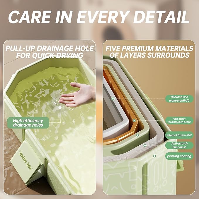 Collapsible Baby Bathtub for Infants & Toddlers, Foldable & Leak-Proof, Reinforced Durable Structure, Heat-Resistant, Easy Storage for Small Spaces, Graffiti Green