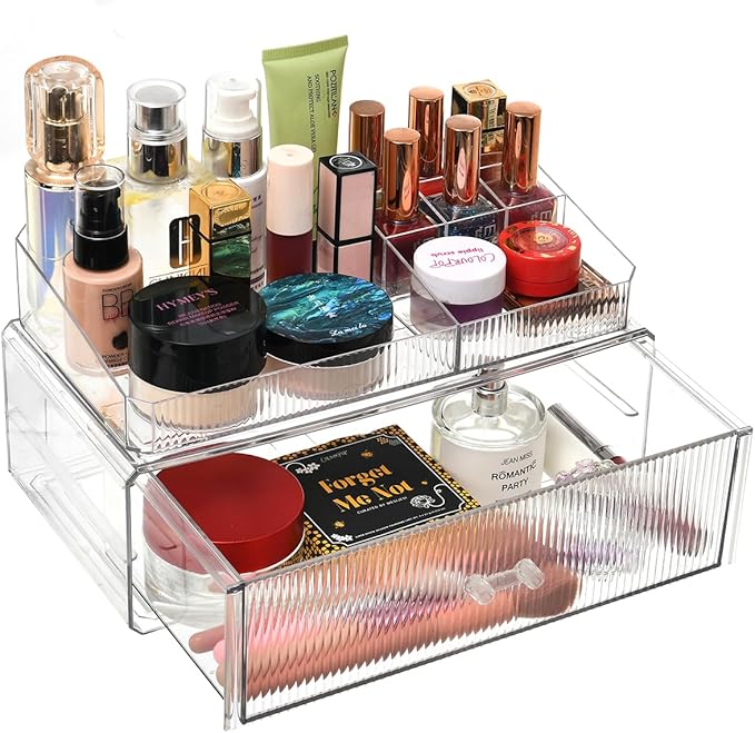 ZHIAIstackable storage drawer, transparent acrylic storage box, cosmetics and beauty product storage organizer, suitable for makeup room, bathroom, under kitchen sink, room, home bedroom storage.