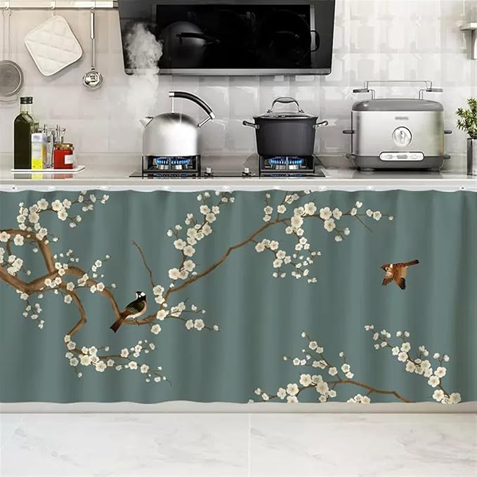 SK Studio Short Curtains for Kitchen, Cabinet Shelf Dust-Proof Blackout Tier Cafe Curtain Under Sink Skirt for Bathroom Laundry Room Style 13, 19.7" W x 31.5" H