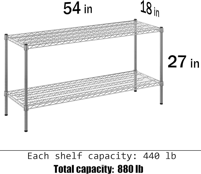 18" Deep x 54" Wide x 27" Height Wire Shelving Kit | 2-Tier | NSF Commercial Storage Rack Unit
