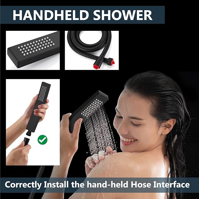 Aolemi Shower Faucet Set Rain Shower System with Handheld Spray Bathroom Shower Combo Rough-in Valve and Shower Trim Kit Included Matte Black 8 Inch Wall Mount Shower Head