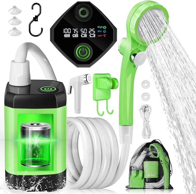 AUTOPkio Portable Camping Shower - Outdoor Camp Shower with Showerhead Sprayer & Rechargeable Battery Pump for Camping, Travel, Hiking, Car Washing, Pet Bath