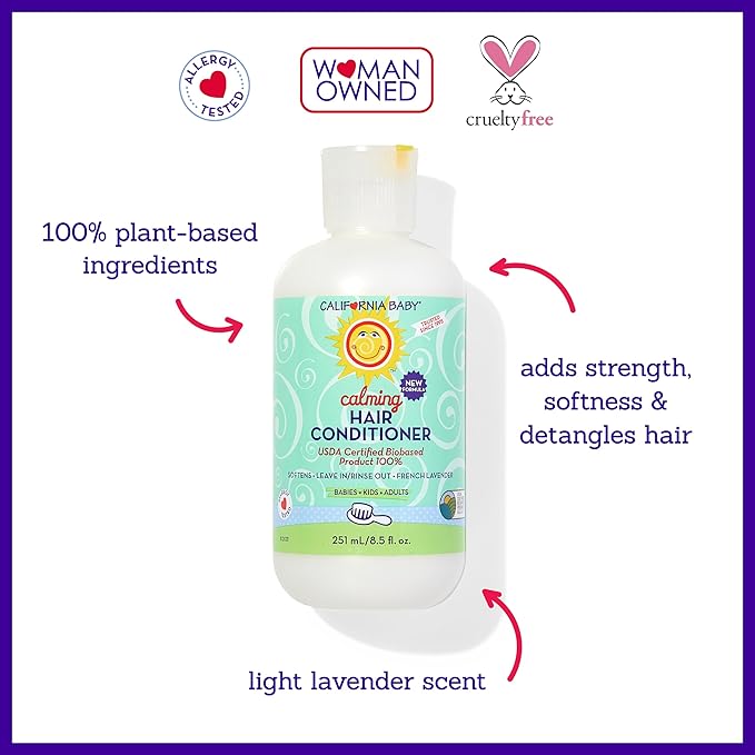 California Baby Calming Hair Conditioner | 100% Plant-Based Kids Conditioner | Rinse-out or Leave in Conditioner | Lavender Scent | 251 mL / 8.5 oz