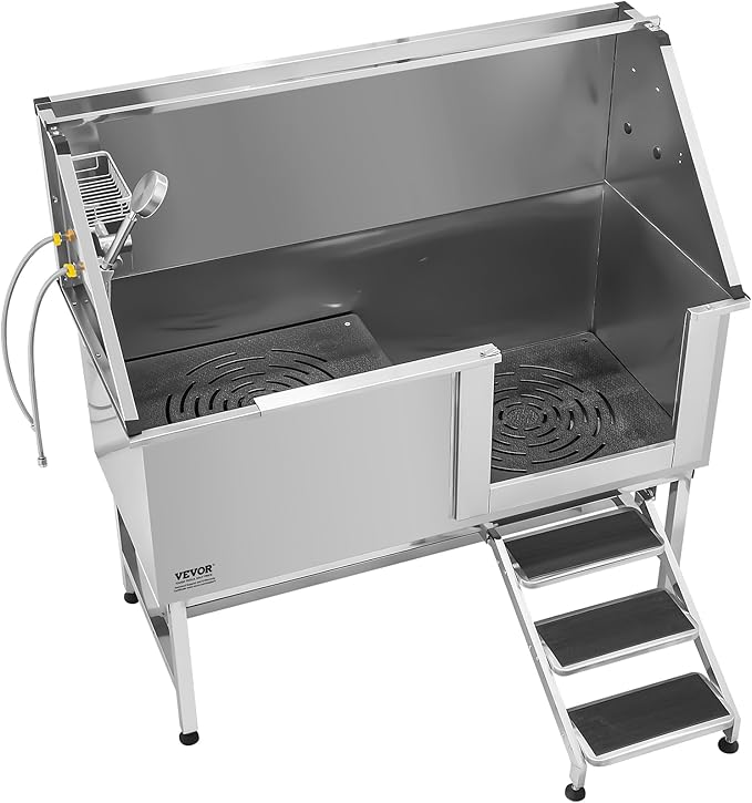 VEVOR Stainless Steel Dog Washing Station, 62 inch Pet Grooming Tub w/Stairs, PE Water Filter Board, Faucet & Showerhead & Soap Holder Dog Bathtub for Large & Medium & Small Pets (Right Door)