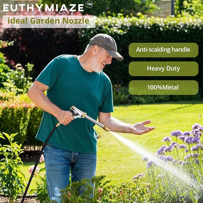 Garden Hose Nozzle Sprayer High Pressure Garden Hose Nozzle Heavy Duty Water Sprayer for Garden Spray Patio Outdoor Washer Pet Shower Car Wash attachment (LongRodHeat-insulated)