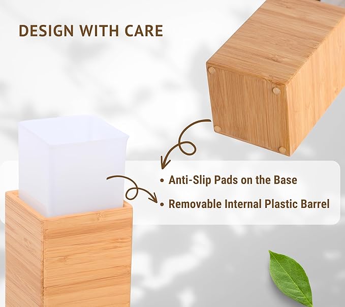 Bamboo Bathroom Accessories Set, 3 Pcs Wood Bathroom Accessories Soap Dispenser, Toothbrush Holder, Soap Dish, Kitchen Soap Dispenser Set for Home Decor, Housewarming Gift