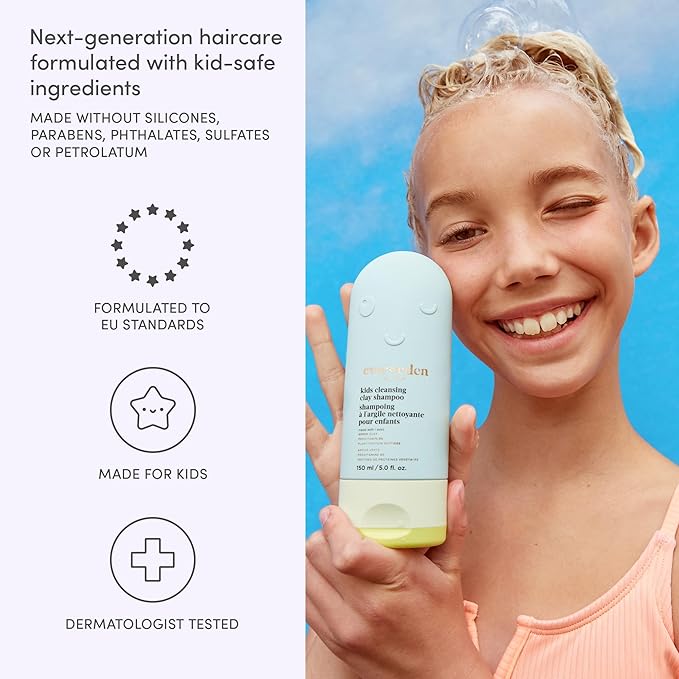 Evereden After Swim & Sports Kids Shampoo: With Cleansing Clay | Detoxifies Hair & Scalp from Chlorine, Dirt, and Sweat | Clean & Vegan Kid Shampoo for Daily Use and Any Hair Type