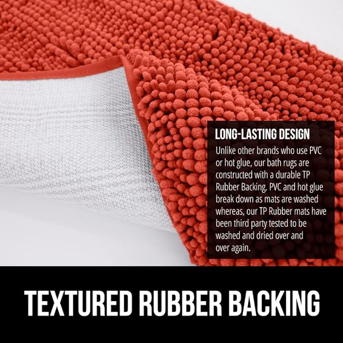 GORILLA GRIP Bath Rug Mat 44x26, Soft Absorbent Chenille, Quick Dry Microfiber Mats, Rubber Backing Washable Shower Floor Rugs, Bathmat Runner, US Designed Bathroom Home Accessories Sunset Orange