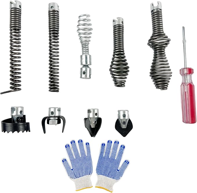 10PCS Drain Auger Cutter Set, Drain Snake Attachments Kit Drain Cleaning Attachment Compatible with K-400 C-4 C-6 C-7 C-8 and C-9 Models, Fit for 5/8" Port Heavy-Duty Cables Includes Cutting Tools