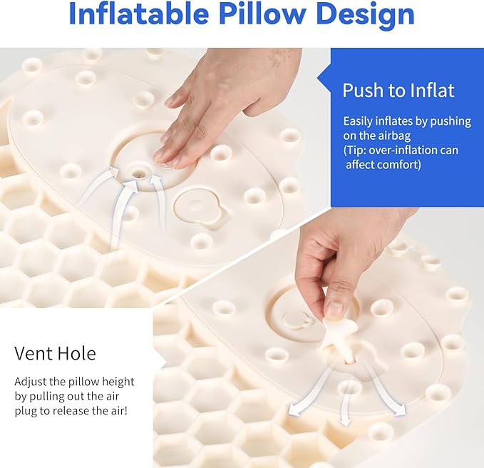 Goowin Bath Pillows for Tub, New Generation Skin-Friendly Silicone Bath Pillow, Luxury Bathtub Pillow for Head and Neck, Powerful Suction Tub Pillow for Bathtub with Inflatable Airbag (Off-White)