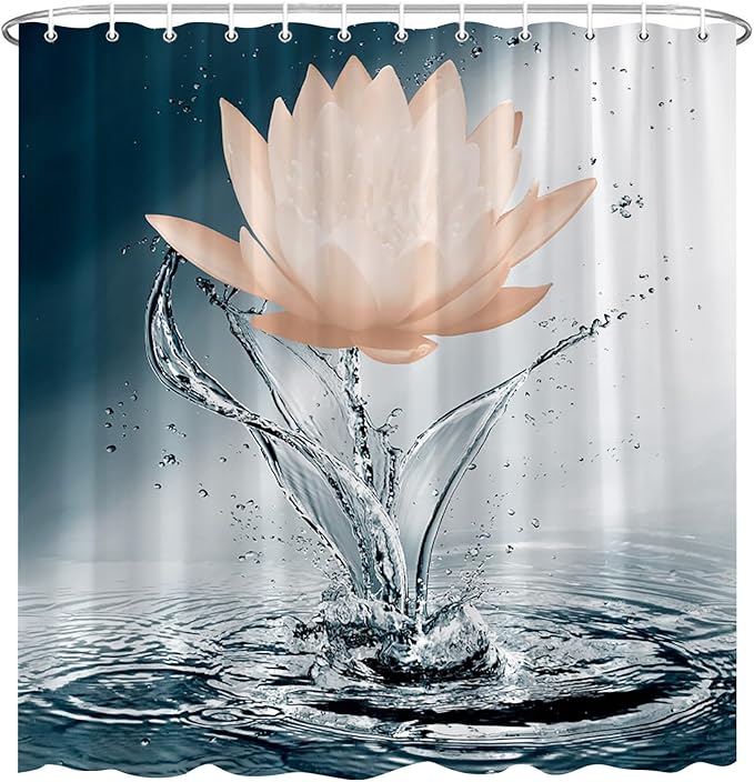 Lotus Shower Curtain Black White Blue Orange Flower Elegant Blooming Floral with Dew Spring Flower Reflection on Water Modern Romantic Polyester Fabric Bathroom Decor 70×70 Inch with Hook