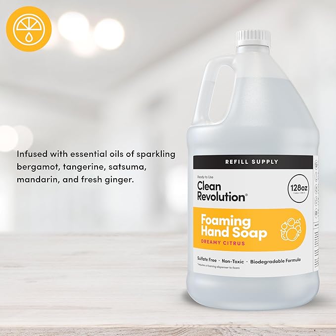 Clean Revolution Foaming Hand Soap Refill Supply Container, Ready to Use Formula, Dreamy Citrus Fragrance, Gluten Free, 128 Fl. Oz