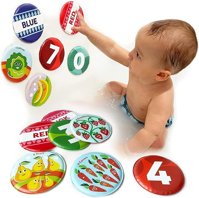 Floating Baby Flash Cards for Bathtub - Learn Numbers, Counting and Colors - Educational Bath Toys for Babies & Toddlers 3 Plus Months (Set of 21)