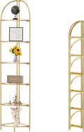 Crofy Foldable 6 Tier Corner Shelf, Metal Corner Plant Stand with Gold Frame and Transparent Shelves, Corner Display Rack Multipurpose Shelving Unit for Living Room, Bedroom, Bathroom