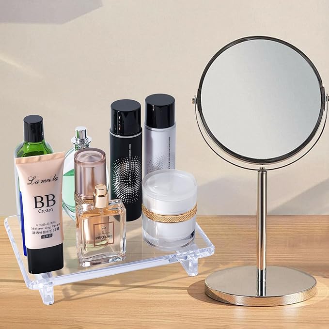 Acrylic soap Dish Tray for Bathroom Counter and Kitchen - Waterproof Countertop Organizer for Soap Dish, Vanity, Plants, Candles (1, Large-9 x 5.9 x 1.5 inch)