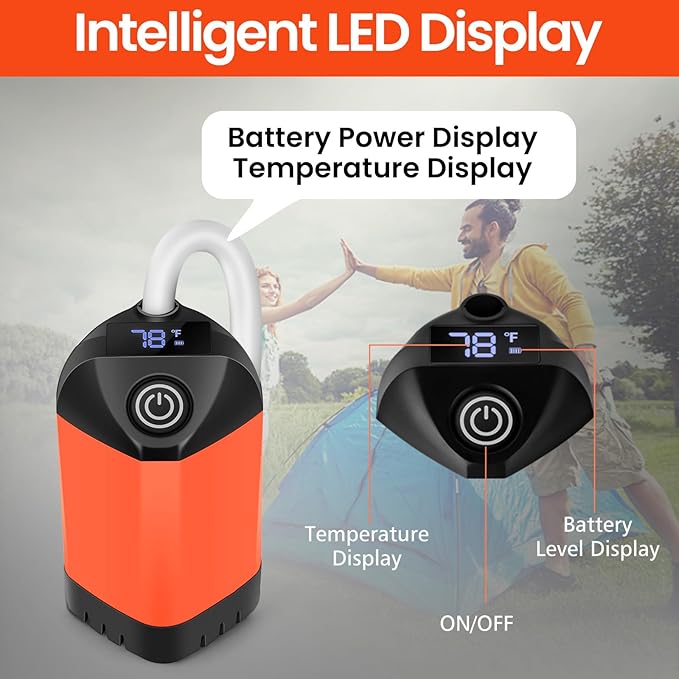 Portable Camping Shower with 2000W Heater, Long-Lasting 7800mAh Rechargeable Camping Shower with Digital Power,3 Spray Modes,IPX7 Waterproof Outdoor Camp Pump for Hiking, Travel, Car, Pet