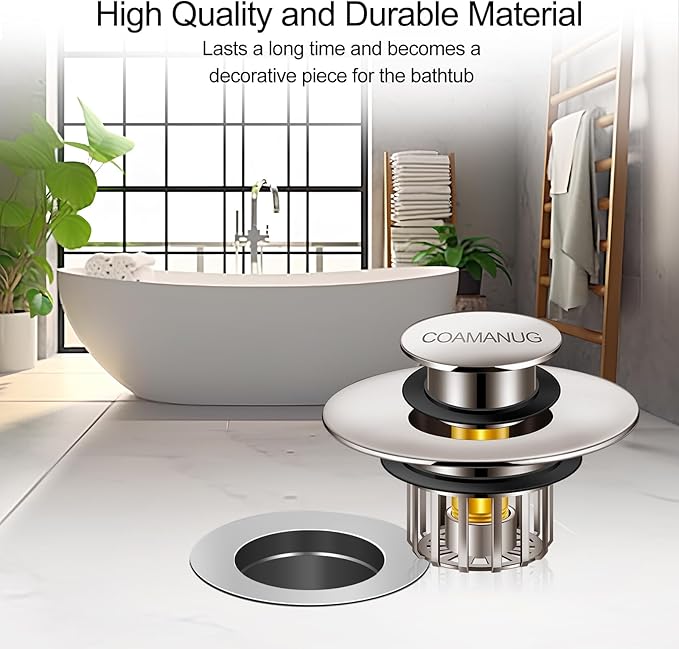 Bathtub Stopper | Pop-up Tub Stopper with Strainer, Shower Drain Hair Catcher | Bathroom Drain Plug | Drain Protector for 1-1/2 to 1-3/4" Bath Drain Hole