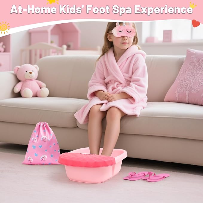 Kids Foot Spa Kit with Pedicure Set for Girls 3-8, All-in-1 Kids Spa Day Kit with Bubble Soak & Massage, Sleepover Party Birthday Gifts