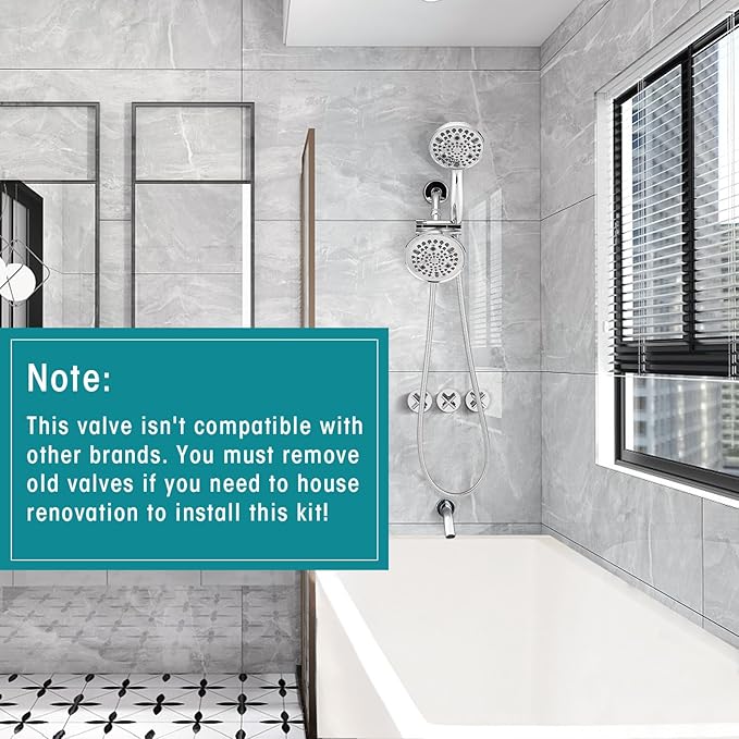 PROOX 3 Handle Tub Shower Faucet Set, Dual shower head Combo with Tub and Shower Trim Kit with Rough-in Valve, Polished Chrome Bathtub Shower Faucets, Wall Mounted Bathroom Rain Shower System