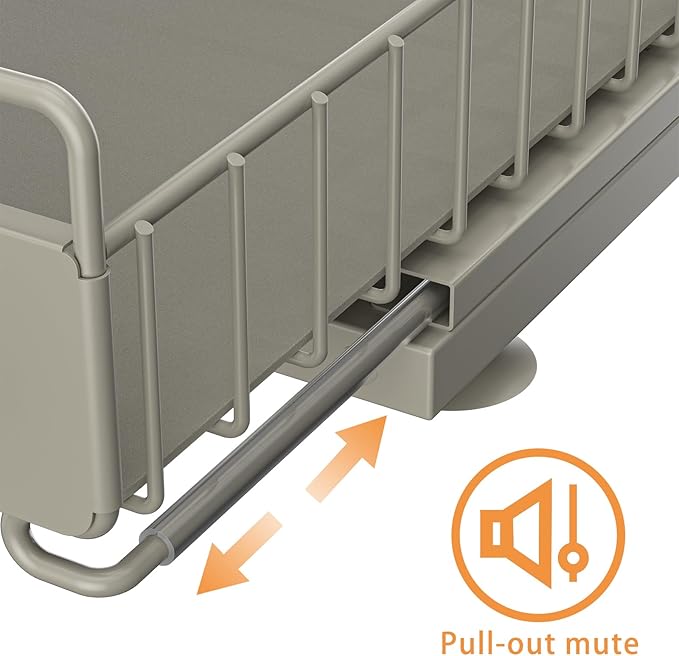 Under Sink Organizer, Single Tier Metal Pull Out Sliding Drawer Shelf for Kitchen Bathroom Cabinet Storage, Sturdy Rack – Gray