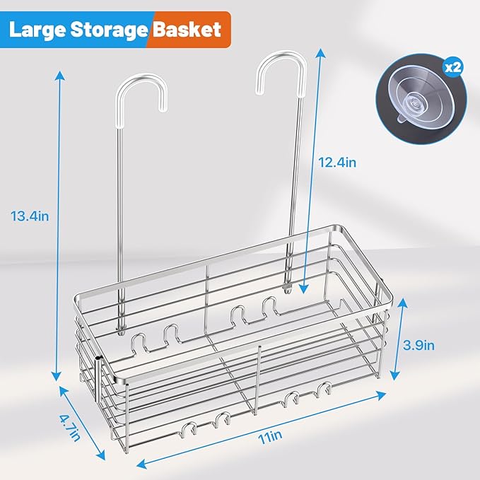 YUOROS Shower Caddy Hanging, Over the Door Shower Organizer Rack 304 Stainless Steel Rustproof (Silver)