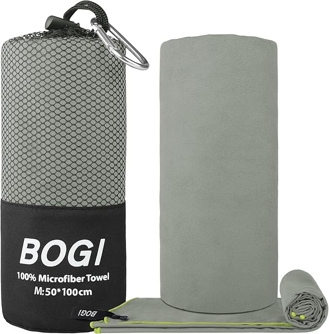 BOGI Microfiber Travel Sports Towel-Quick Dry Towel, Soft Lightweight Microfiber Camping Towel Absorbent Compact Travel Towel for Camping Gym Beach Bath Yoga Swimming Backpacking (M:40''x20''-Grey)