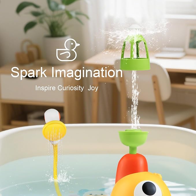 Baby Bath Sprayer Toy for Toddlers-Adjustable Water Flow Rinser with 3 Squirting Ducks & Bathtub Shower Head,Fun Bath Time Gift for 1 2 3 Year Old Kids, Babies & Newborns