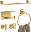 Brushed Gold Bathroom Hardware Set 5 Pieces Towel Bar Set Round Towel Holder Set for Bathroom,Upgraded Toilet Paper Holder with Shelf,Stainless Steel Wall Mounted 23.6 Inch