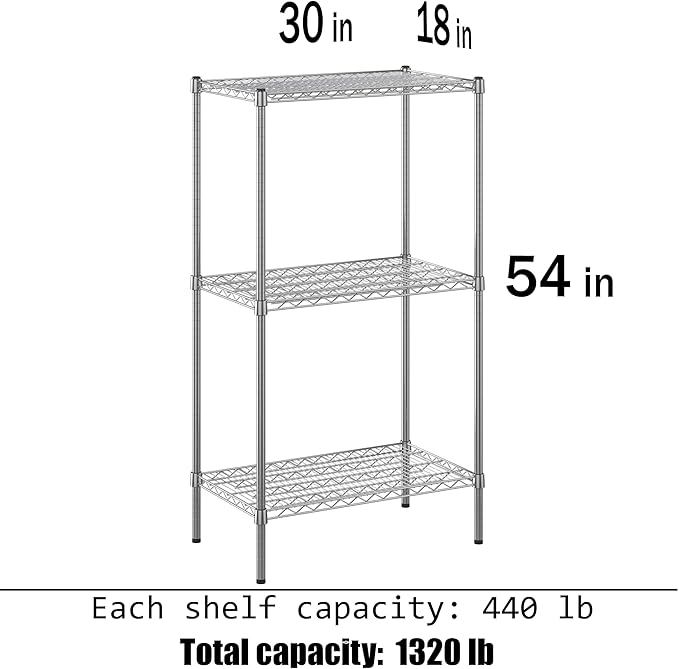 18" Deep x 30" Wide x 54" Height Wire Shelving Kit | 3-Tier | NSF Commercial Storage Rack Unit