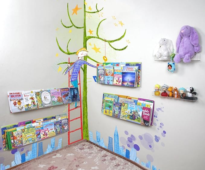 NIUBEE 36-Inch Acrylic Floating Bookshelves for Kids, 2-Pack, Extra-Large Wall Shelves for Expanding Book Collections and Family Spaces