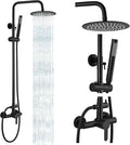 gotonovo Outdoor Shower Fixtures SUS304 Stainless Steel Rain Shower Kit Faucet High Pressure Wall Mount 2 Dual Function 8 Inch Showerhead and Handheld Spray Combo, Single Handle, Matte Black