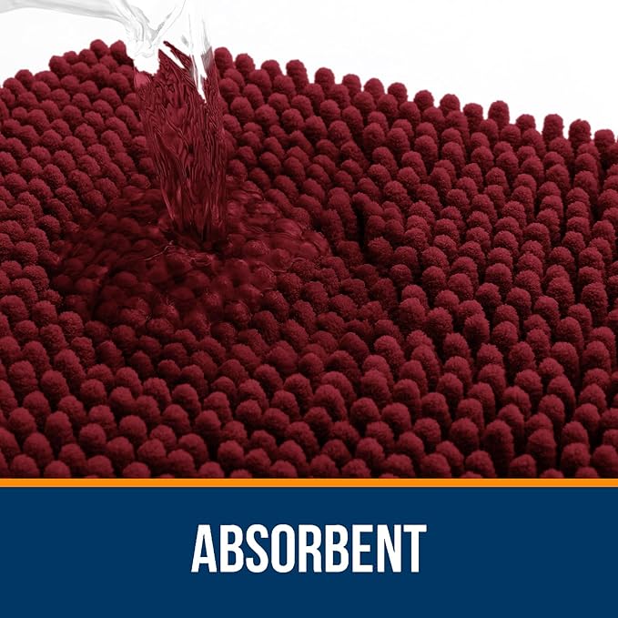 OLANLY Bathroom Rugs 36x24, Extra Soft Absorbent Chenille Bath Rugs, Rubber Backing Quick Dry, Machine Washable Bath Mats for Bathroom Floor, Tub and Shower, Home Decor Accessories, Burgundy