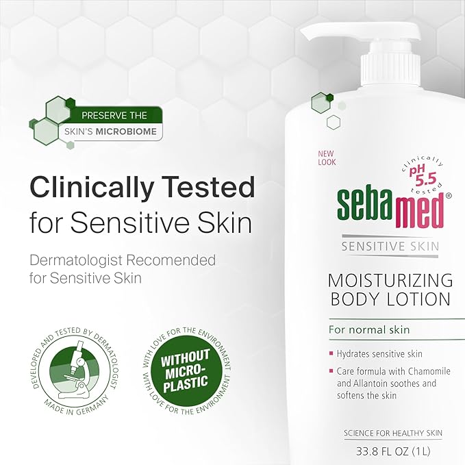 SEBAMED Moisturizing Body Lotion pH 5.5 for Sensitive Skin Dermatologist Recommended Paraben-Free Moisturizer 33.8 Fluid oz (1 Liter) Pack of 3
